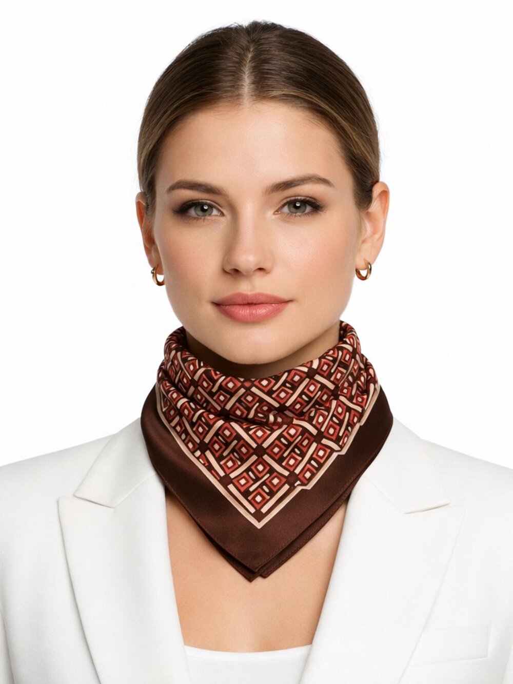 Vintage Brown Geometric Square Scarf